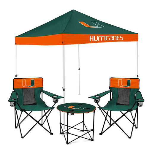 Miami Hurricanes Canopy Tailgate Bundle - Set Includes 9X9 Canopy, 2 Chairs and 1 Side Table