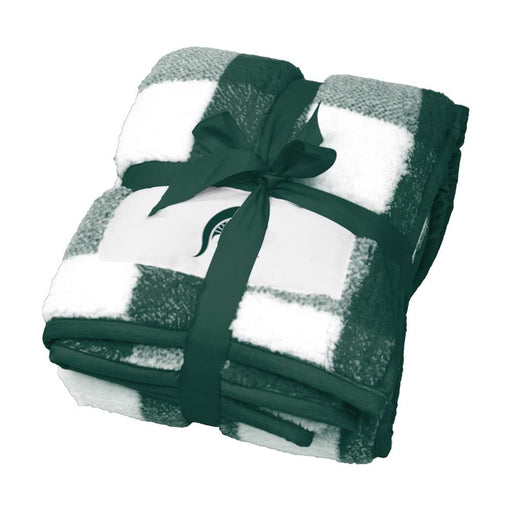 Michigan State Spartans Buffalo Check Frosty Fleece Blanket  0