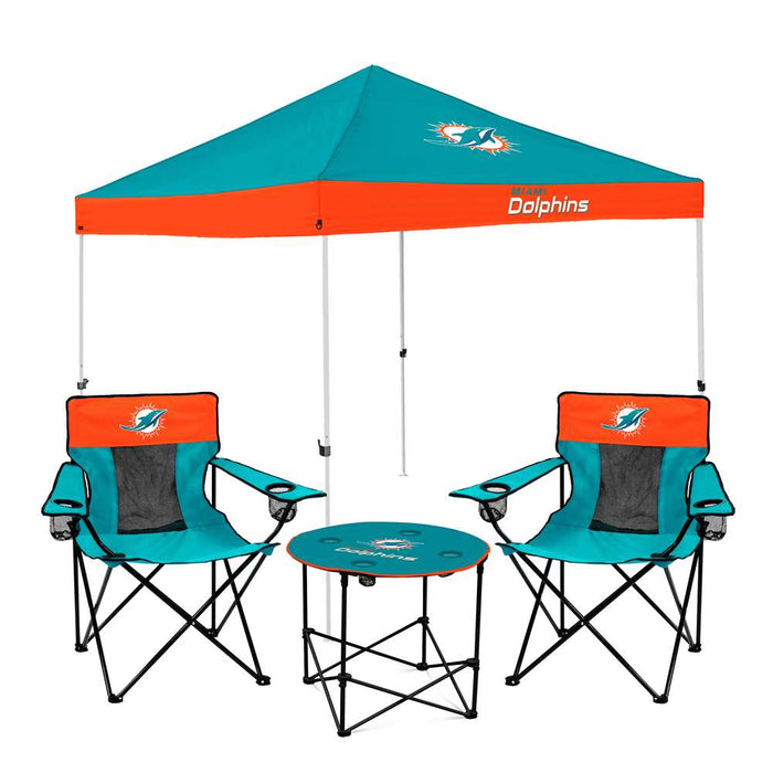 Miami Dolphins Canopy Tailgate Bundle - Set Includes 9X9 Canopy, 2 Chairs and 1 Side Table