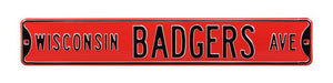 Wisconsin Badgers Steel Street Sign-WISCONSIN BADGERS AVE on Red  60