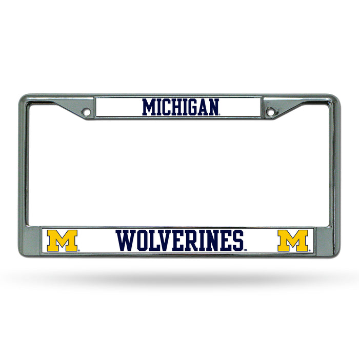 Michigan Wolverines Premium 12" x 6" Chrome Frame With Plastic Inserts - Car/Truck/SUV Automobile Accessory    