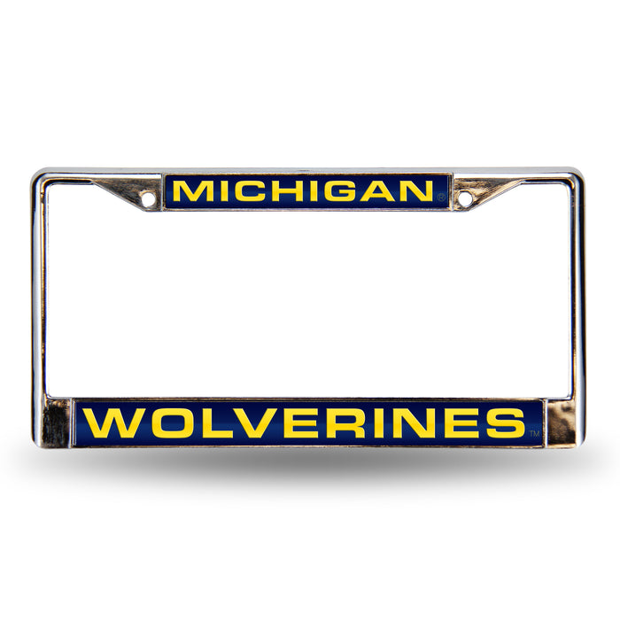 Michigan Wolverines Blue 12" x 6" Laser Cut Chrome Frame - Car/Truck/SUV Automobile Accessory    