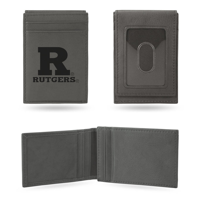 Rutgers Scarlet Knights Gray Laser Engraved Front Pocket Wallet - Compact/Comfortable/Slim    