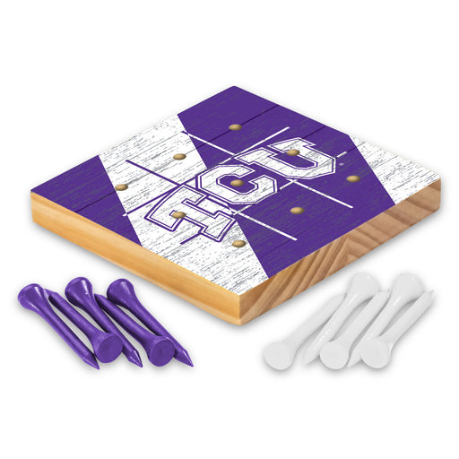 TCU Horned Frogs  4.25" x 4.25" Wooden Travel Sized Tic Tac Toe Game - Toy Peg Games - Family Fun    